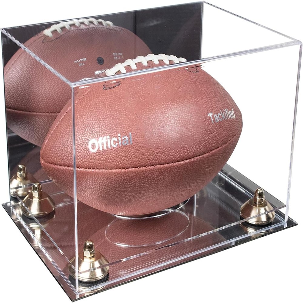 Football Display Case, Durable Clear Display Case with Mirror Base , Wall Mounted Case for Full Size Footballs, Sports Memorabilia, Collectibles, Keepsakes, Autographed Balls Items (A004/V41)