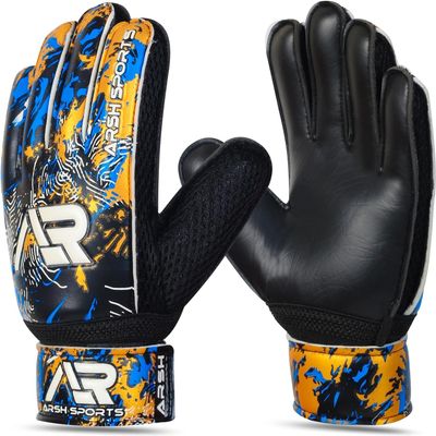 Arsh Sports Soccer Goalie Gloves, Football Goalkeeper Gloves for Kids Youth & Adult Strong Grip Finger Save 4mm Latex Finger Spine Protection (Gold-Black, Size 7 Suitable for Size S-M Adult)