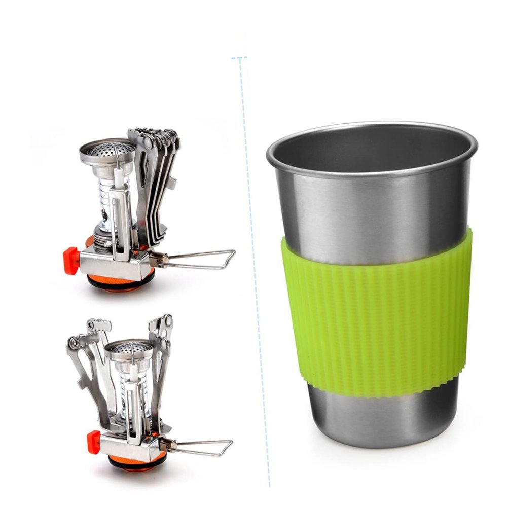 VANZACK Portable Camping Cookware Set Lightweight Outdoor Pot and Cutlery Kit for Hiking Backpacking and Picnics Green Handle for