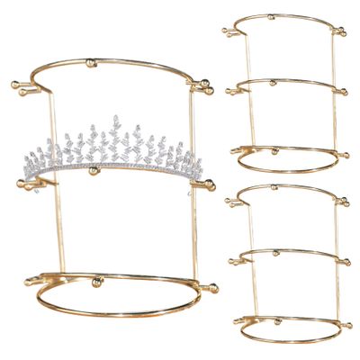 KYEQATY 3PCS Tiara Display Stand 3-Tier Bridal Crown Holder Necklace Headband Display Stand Women Girls Jewelry Holder for Wedding Home Shop Store, Gold