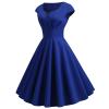 NaRHbrg Women's 1950s Vintage Dress Wrap V Neck Cap Sleeve Dress Retro Cocktail Party Swing Dresses A-Line Flared Midi Dress Blue view 1