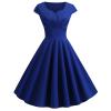 NaRHbrg Women's 1950s Vintage Dress Wrap V Neck Cap Sleeve Dress Retro Cocktail Party Swing Dresses A-Line Flared Midi Dress Blue view 2