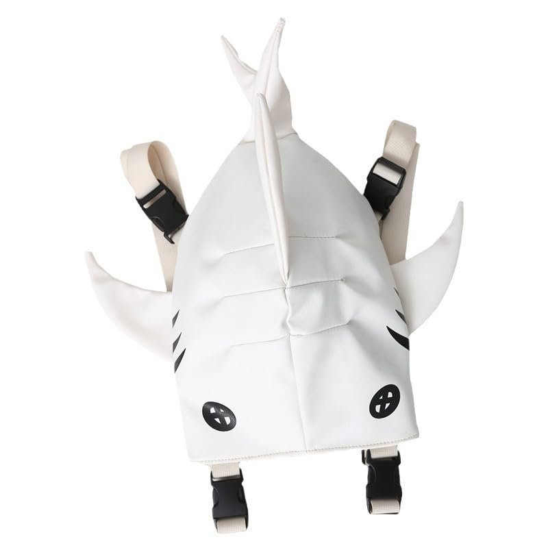 Retro Shark PU Backpack for Women Dual-Strap Shoulder Bag Harajuku Aesthetic Bucket Bag for Hand-Carry Fashionable (White)
