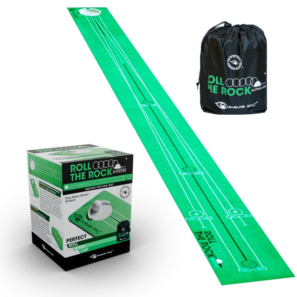 EyeLine Golf - Roll The Rock Putting Mat - Have Fun Perfecting Stroke, Alignment, Speed Control, Visualization, Consistency - Outdoor-Indoor-Compact (8-Foot Roll The Rock)