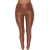 NineFit Basics Womens Butt Lifting Yoga Pants Faux Leather PU Athletic Leggings Stretch Workout Sports Tights Ankle Length Trousers Brown, Medium view 2