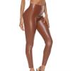 NineFit Basics Womens Butt Lifting Yoga Pants Faux Leather PU Athletic Leggings Stretch Workout Sports Tights Ankle Length Trousers Brown, Medium view 4