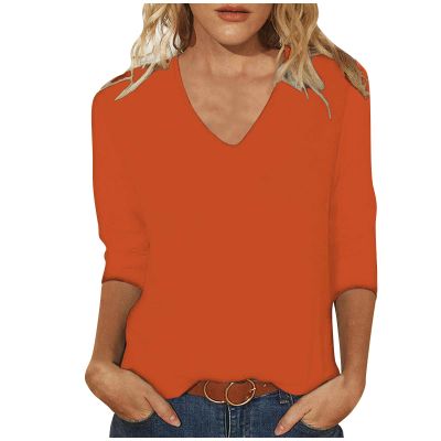 3/4 Sleeve Shirts for Women V Neck Summer Blouses Solid Color Basic Tee Shirts Soft Cotton Tshirts Three Quarter Sleeve Tops Woman Summer Tops for Women 2025
