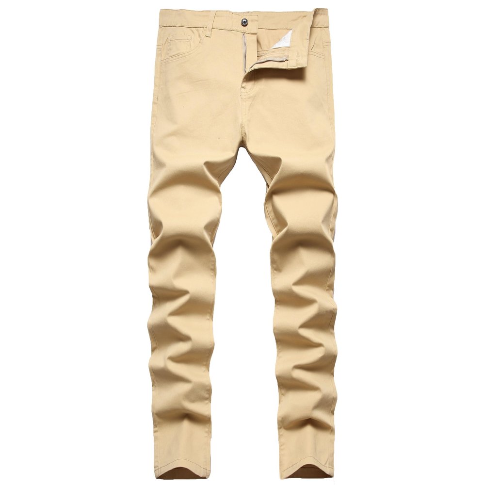YIHUILONG Men's Dress Pants Stretch Slim Fit Casual Fashion Style Comfy Skinny Flat-Front Business Chinos Pants(Khaki 28)