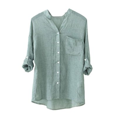 Womens 3/4 Sleeve Tops Cotton Linen Shirts V Neck Button Down Blouse Summer Casual Solid Tops Womens 3/4 Sleeve Tops Plus Size Summer Tops
