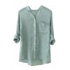Womens 3/4 Sleeve Tops Cotton Linen Shirts V Neck Button Down Blouse Summer Casual Solid Tops Womens 3/4 Sleeve Tops Plus Size Summer Tops view 1