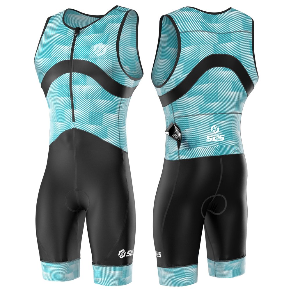 SLS3 Triathlon Suits Mens - Premium Trisuit Triathlon Men - Sleeveless, Quick Drying Tri Kit with Large Back Pocket (Blue Fractal, Medium)