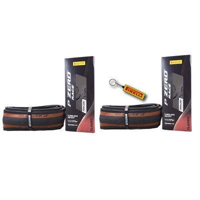Pirelli P ZERO Race TLR Classic 26-622 (700x26c) Road Bike Tire - Tubeless Ready, Lightweight, High-Performance Bicycle Tire for Road Racing & Training Tan Sidewall, SmartEVO Compound w/Keychain(2Pk)