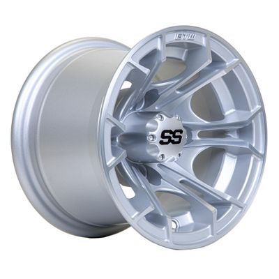 GTW Spyder 10 Inch Aluminum Golf Cart Wheel 10x7 | 4-4 Bolt | 3:4 Offset (Machined/Matte Silver)
