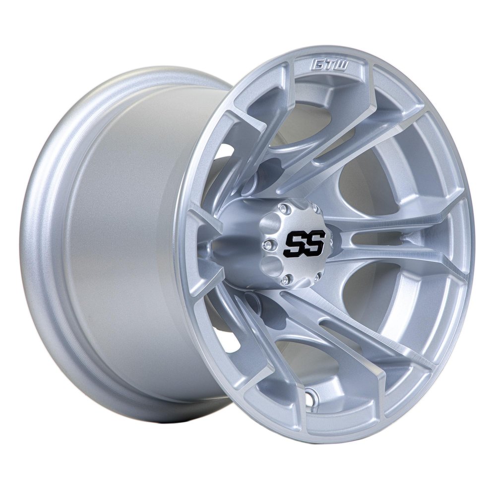 GTW Spyder 10 Inch Aluminum Golf Cart Wheel 10x7 | 4-4 Bolt | 3:4 Offset (Machined/Matte Silver)