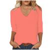3/4 Sleeve Shirts for Women V Neck Summer Blouses Solid Color Basic Tee Shirts Soft Cotton Tshirts Three Quarter Sleeve Tops Woman Summer Tops for Teens view 1