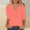 3/4 Sleeve Shirts for Women V Neck Summer Blouses Solid Color Basic Tee Shirts Soft Cotton Tshirts Three Quarter Sleeve Tops Woman Summer Tops for Teens view 2