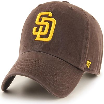 47 Brand MLB Team Color Home Primary Logo Clean Up Adjustable Baseball Cap Hat, Adult One Size Fits All - San Diego Padres Brown