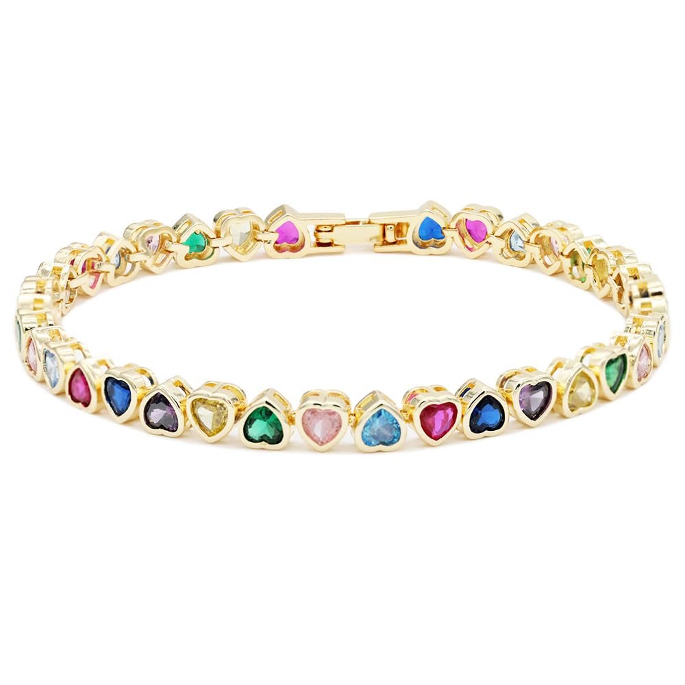 Lavencious Elegant 7" Tennis Bracelet Adorned with Sparkling Heart-Shaped AAA Cubic Zirconia for Women (Multi)