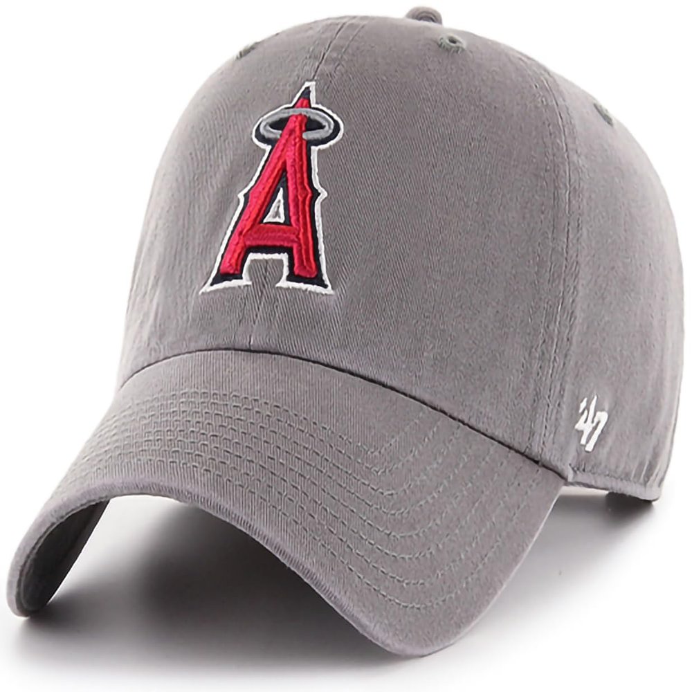 47 Brand MLB Dark Gray Team Color Primary Logo Clean Up Adjustable Strap Baseball Dad Hat Cap, Adult One Size Fits All - Los Angeles Angels - Dark Gray Team Color