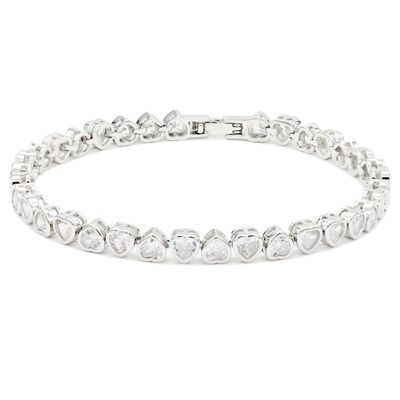 Lavencious Elegant 7" Tennis Bracelet Adorned with Sparkling Heart-Shaped AAA Cubic Zirconia for Women (Silver)