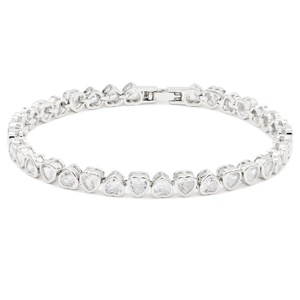 Lavencious Elegant 7" Tennis Bracelet Adorned with Sparkling Heart-Shaped AAA Cubic Zirconia for Women (Silver)