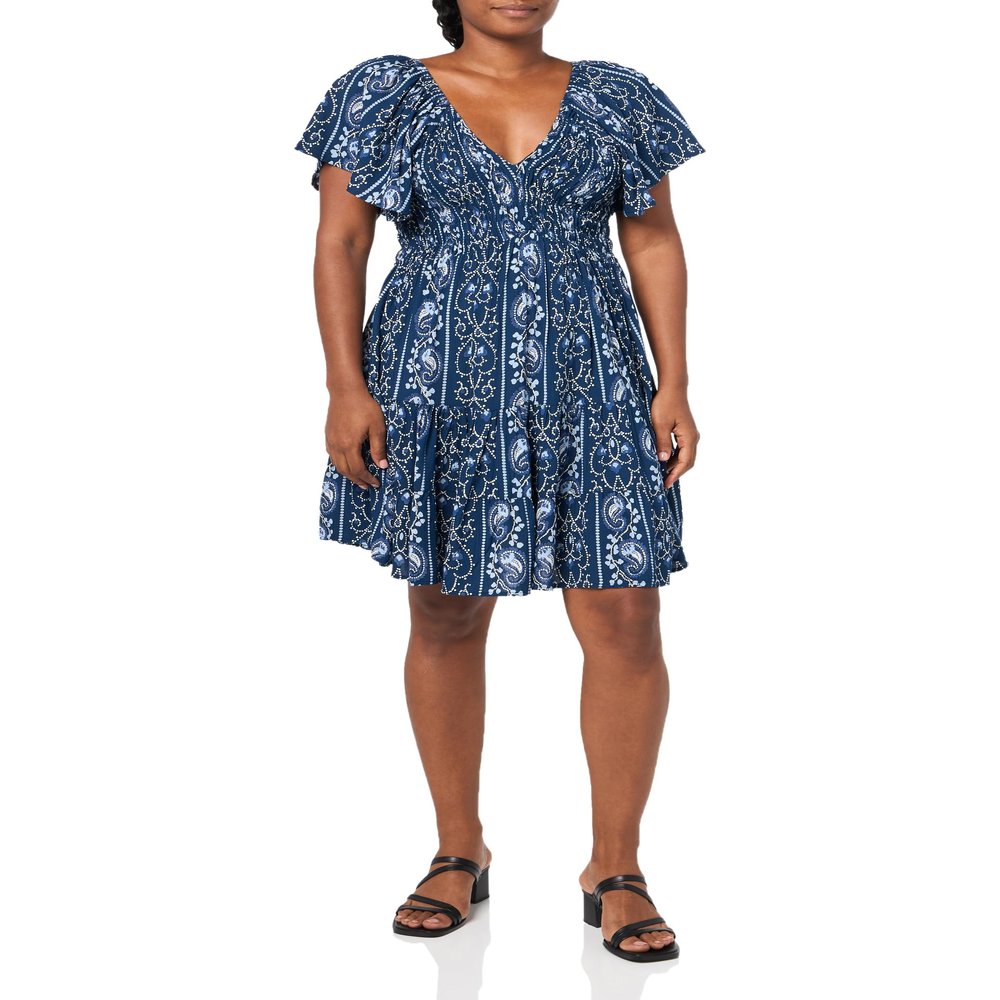 Angie Women's Printed Short Sleeve Smocked Tiered Dress