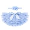 Baby Girls Tutu Skirt Sets with Diaper Cover Flower Headband for Toddler Ruffle Soft Tulle Bloomers Princess Half First Birthday Party Cake Smash Photo Shoot Outfits Beach Clothes Light Blue 2-3 Years view 1