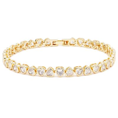 Lavencious Elegant 7" Tennis Bracelet Adorned with Sparkling Heart-Shaped AAA Cubic Zirconia for Women (Gold)