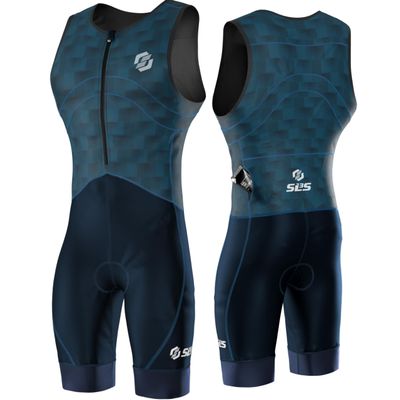 SLS3 Triathlon Suits Mens - Premium Trisuit Triathlon Men - Sleeveless, Quick Drying Tri Kit with Large Back Pocket (Navy Fractal, Medium)