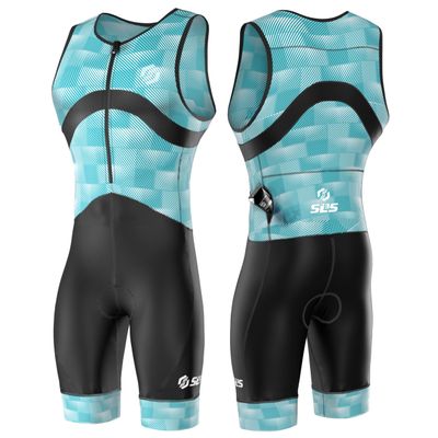 SLS3 Triathlon Suits Mens - Premium Trisuit Triathlon Men - Sleeveless, Quick Drying Tri Kit with Large Back Pocket (Blue Fractal, Large)
