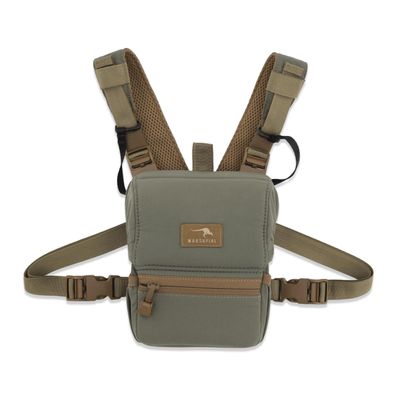 Marsupial Gear No-Mag Enclosed Binocular Pack - Magnet-Free Hunting Bino Chest Harness with Silent Fleece Lining, Ranger Green, Medium