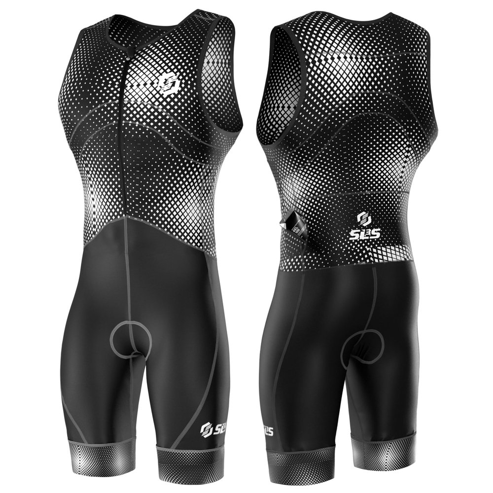 SLS3 Triathlon Suits Mens - Premium Trisuit Triathlon Men - Sleeveless, Quick Drying Tri Kit with Large Back Pocket (Black Flux, Small)