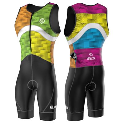 SLS3 Triathlon Suits Mens - Premium Trisuit Triathlon Men - Sleeveless, Quick Drying Tri Kit with Large Back Pocket (Miami Multi, Large)