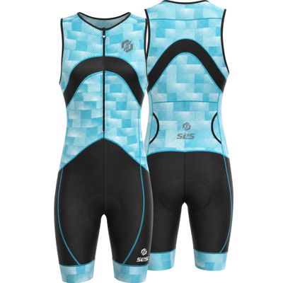 SLS3 Triathlon Suits Mens - Premium Trisuit Triathlon Men - Sleeveless, Quick Drying Tri Kit with Large Back Pocket (Blue Fractal, Small)
