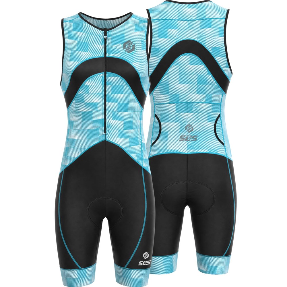 SLS3 Triathlon Suits Mens - Premium Trisuit Triathlon Men - Sleeveless, Quick Drying Tri Kit with Large Back Pocket (Blue Fractal, Small)