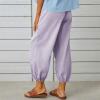 High Waist Cotton Linen Pants for Women Casual Summer Drawstring Lounge Pants Loose Cropped Trousers with Pockets Beach Cover up Pants Purple M view 4