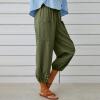 High Waist Cotton Linen Pants for Women Casual Summer Drawstring Lounge Pants Loose Cropped Trousers with Pockets Womens Drawstring Pants Army Green 3X view 3