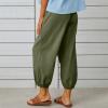 High Waist Cotton Linen Pants for Women Casual Summer Drawstring Lounge Pants Loose Cropped Trousers with Pockets Womens Drawstring Pants Army Green 3X view 4