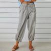 High Waist Cotton Linen Pants for Women Casual Summer Drawstring Lounge Pants Loose Cropped Trousers with Pockets Linen Pants Women Petite Gray M view 2
