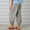 High Waist Cotton Linen Pants for Women Casual Summer Drawstring Lounge Pants Loose Cropped Trousers with Pockets Linen Pants Women Petite Gray M view 4