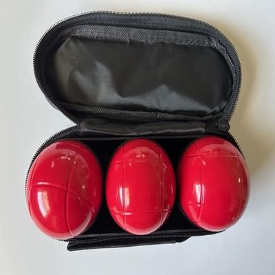 BuyBocceBalls Listing - Unique 3 Ball 73mm Metal Boules Set with 3 Red Balls
