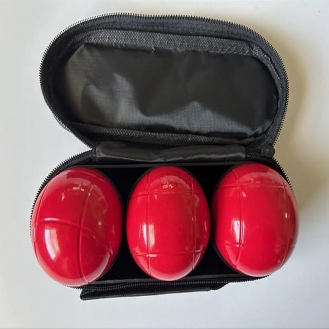 BuyBocceBalls Listing - Unique 3 Ball 73mm Metal Boules Set with 3 Red Balls