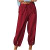 High Waist Cotton Linen Pants for Women Casual Summer Drawstring Lounge Pants Loose Cropped Trousers with Pockets Womens Slacks Wine 2X view 1