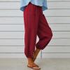 High Waist Cotton Linen Pants for Women Casual Summer Drawstring Lounge Pants Loose Cropped Trousers with Pockets Womens Slacks Wine 2X view 3