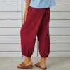 High Waist Cotton Linen Pants for Women Casual Summer Drawstring Lounge Pants Loose Cropped Trousers with Pockets Womens Slacks Wine 2X view 4