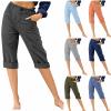 Cotton Linen Capri Pants for Women Casual 2024 Summer Straight Leg Pant Loose Cropped Trousers with Pockets Womens Straight Leg Pants Army Green S view 1