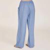 Cotton Linen Wide Leg Pants for Women Casual Summer 2024 Drawstring Beach Pants Loose Flowy Lounge Trousers Wide Leg Capris for Women Light Blue L view 3