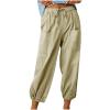 High Waist Cotton Linen Pants for Women Casual Summer Drawstring Lounge Pants Loose Cropped Trousers with Pockets high Waisted Pants Women Beige 3X view 1