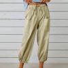 High Waist Cotton Linen Pants for Women Casual Summer Drawstring Lounge Pants Loose Cropped Trousers with Pockets high Waisted Pants Women Beige 3X view 2