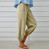 High Waist Cotton Linen Pants for Women Casual Summer Drawstring Lounge Pants Loose Cropped Trousers with Pockets high Waisted Pants Women Beige 3X view 3